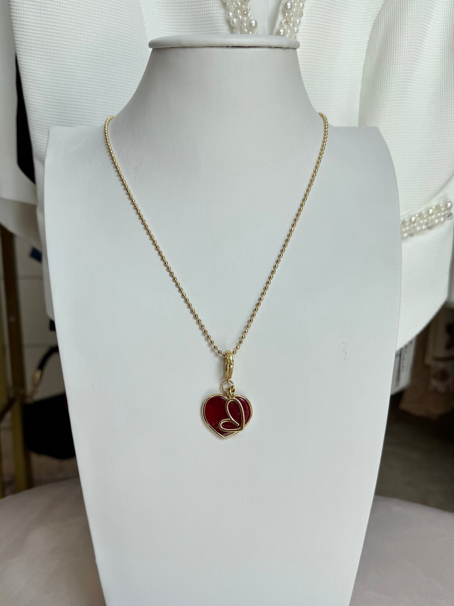 Double Heart Burgundy Necklace