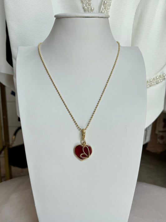 Double Heart Burgundy Necklace