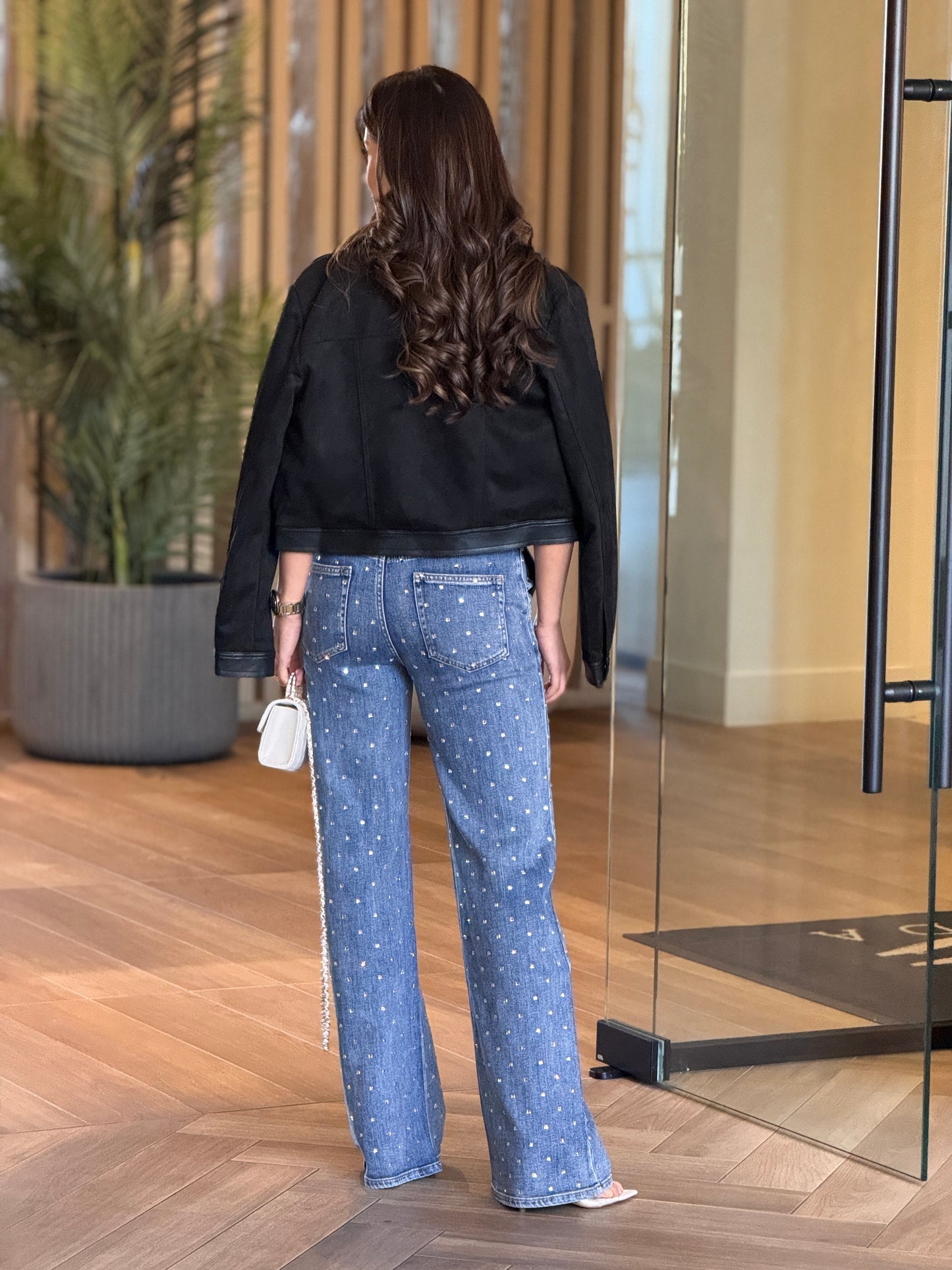 Muy Denim Rhinestones Square Jeans