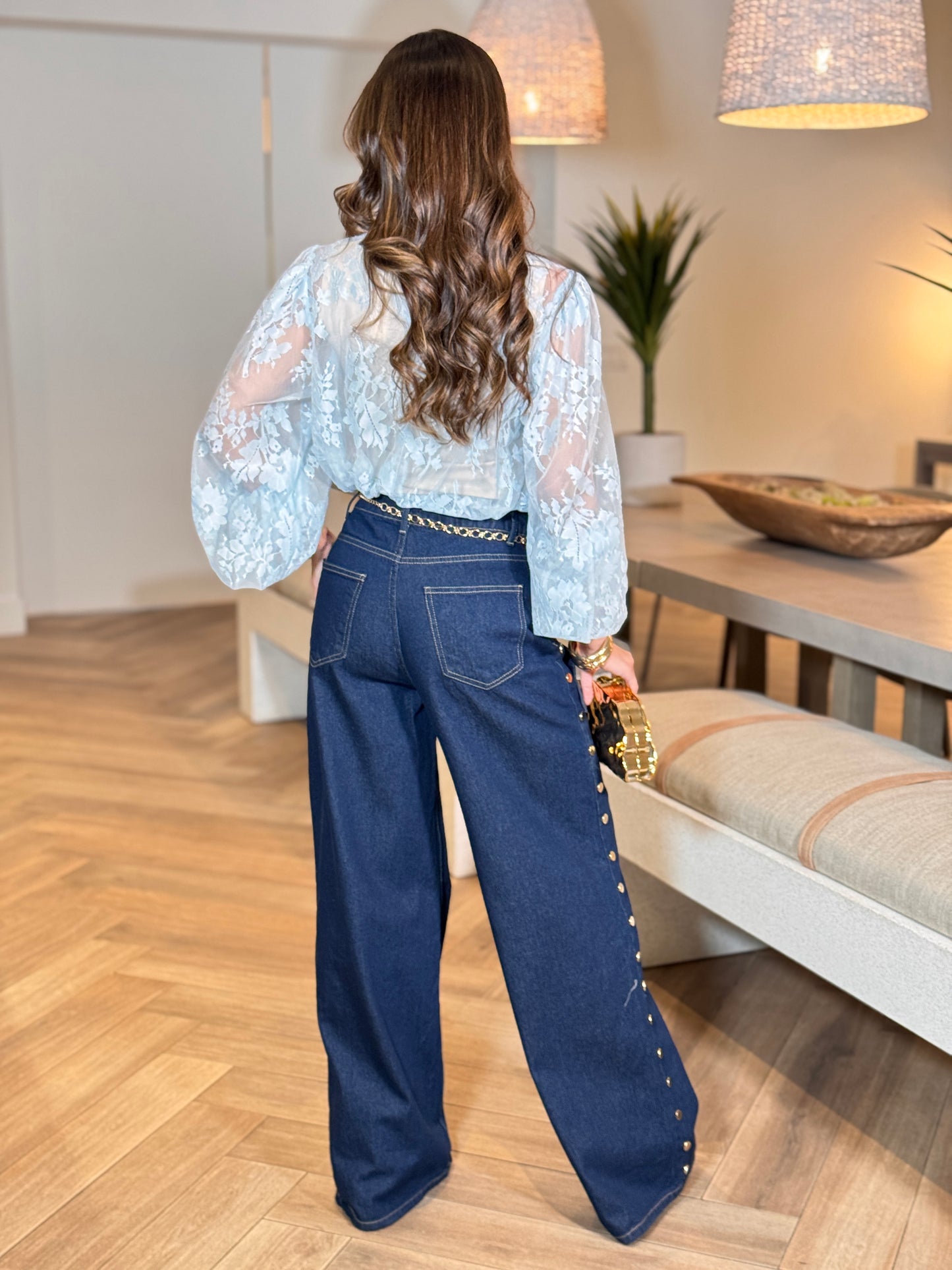 Tonia Blue Lace Cropped Top