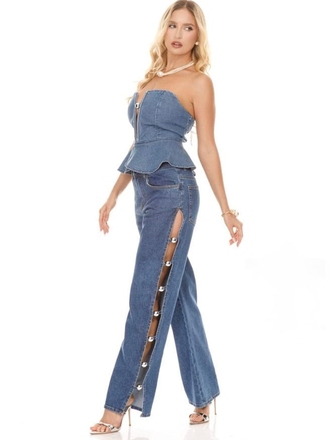 Gaia Silver Spheres Denim Set