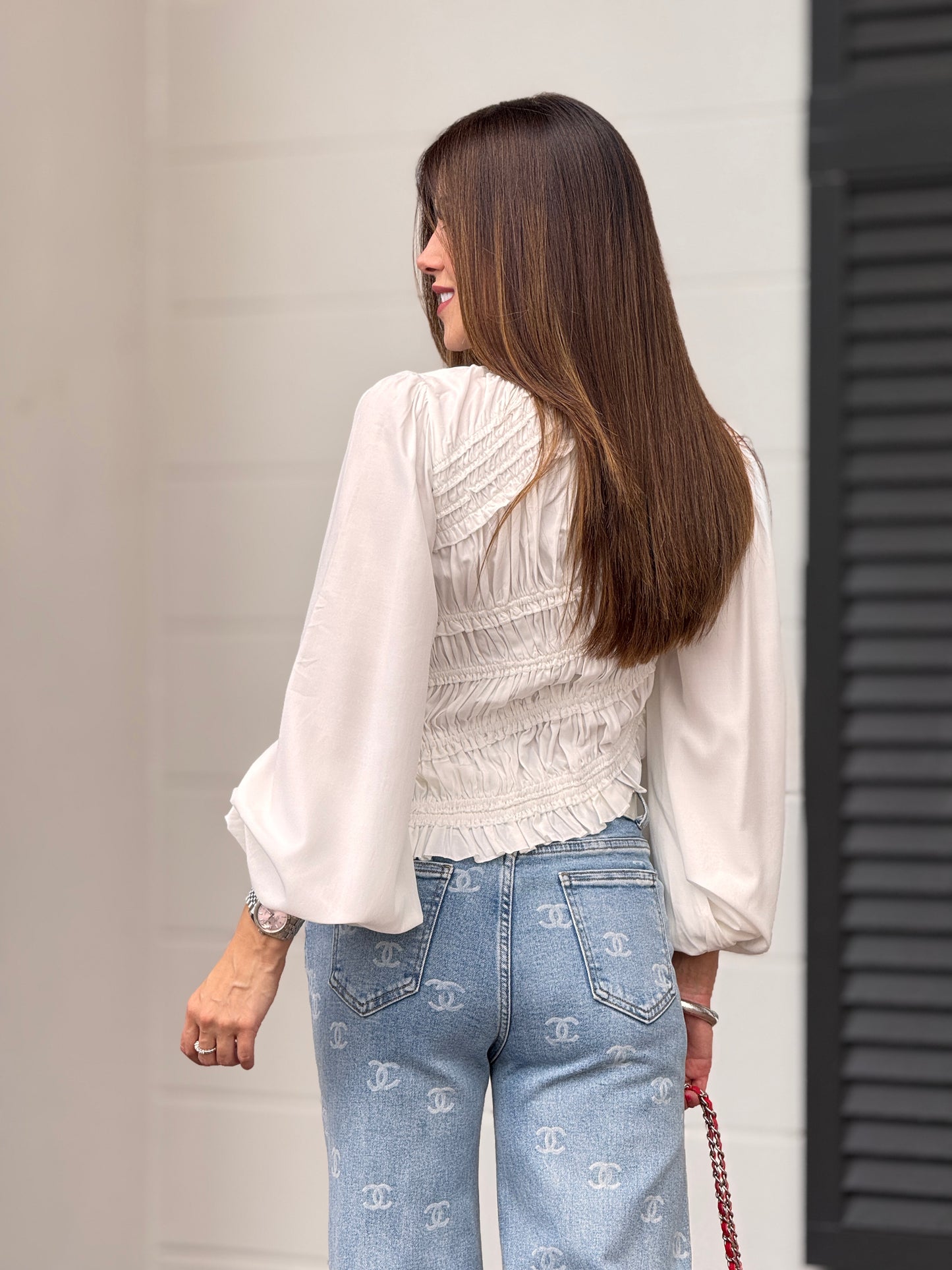 Amable White Ruched Top