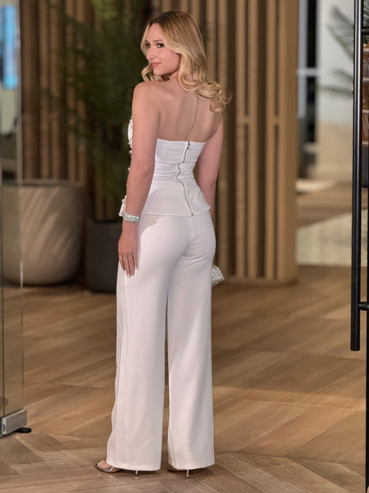 Britany White Pearls Strapless Set