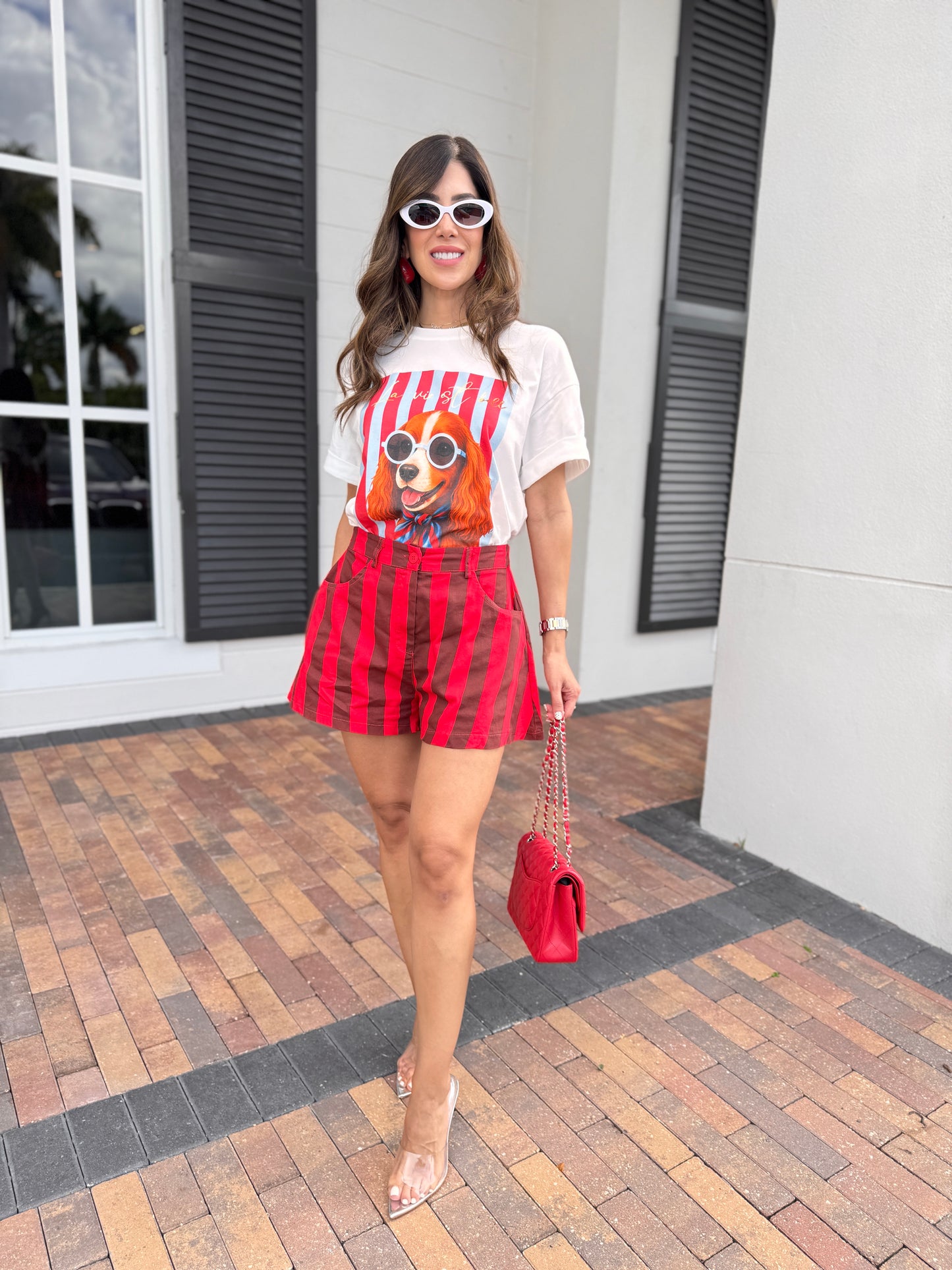 Nyla Red/Brown Lines Bermuda Shorts