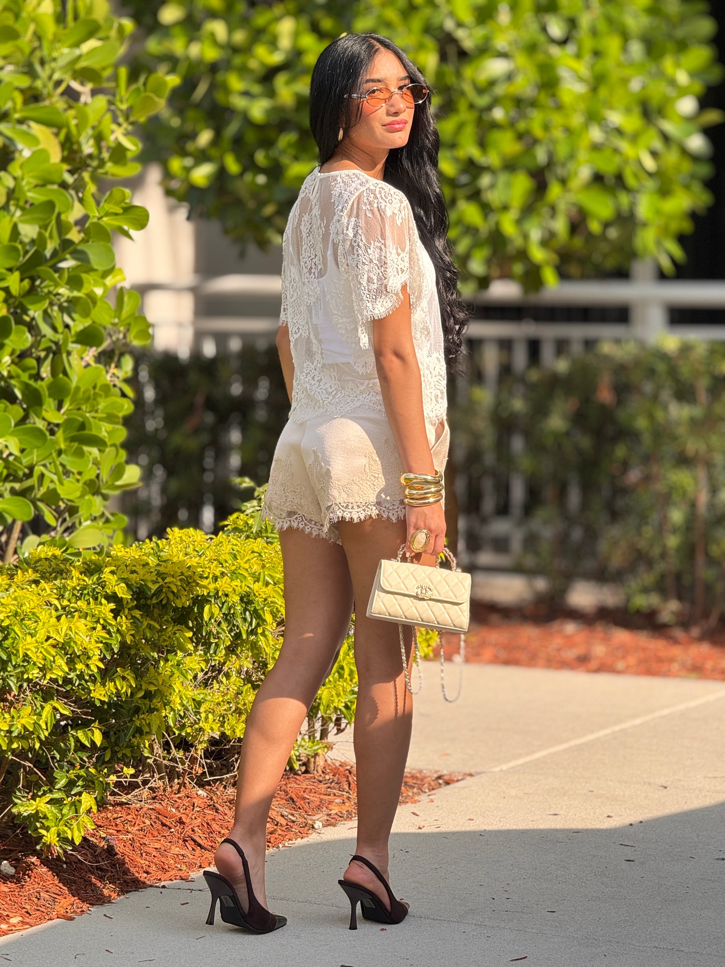 Cactus Champagne Satin Lace Shorts
