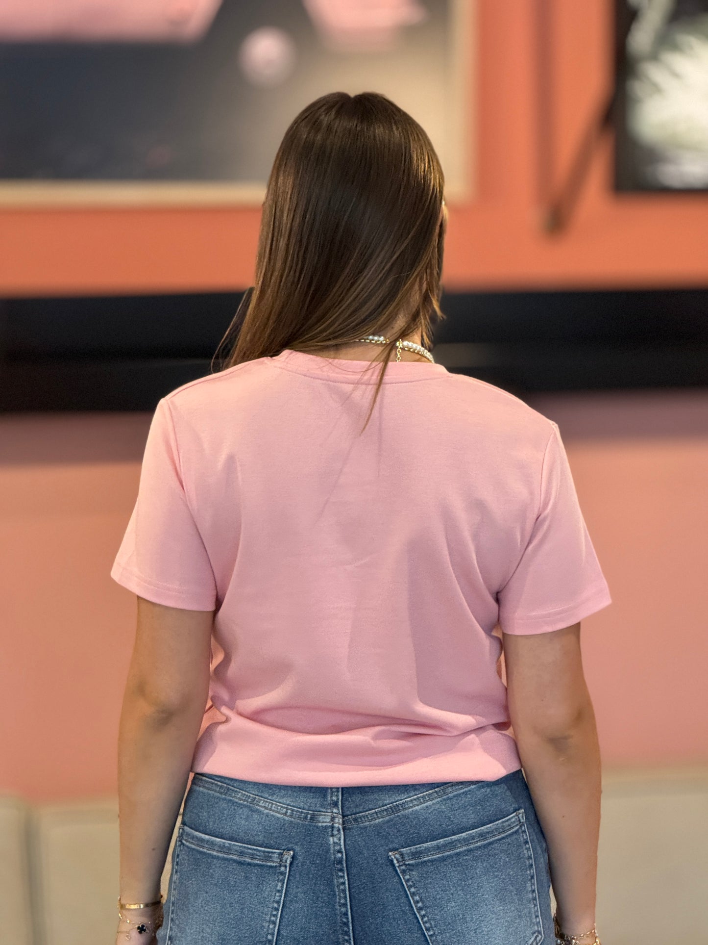 Lalo Pink Rhinestone Logo T-Shirt