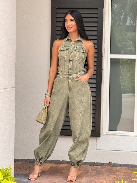 Lizzie Green Denim Jumpsuit