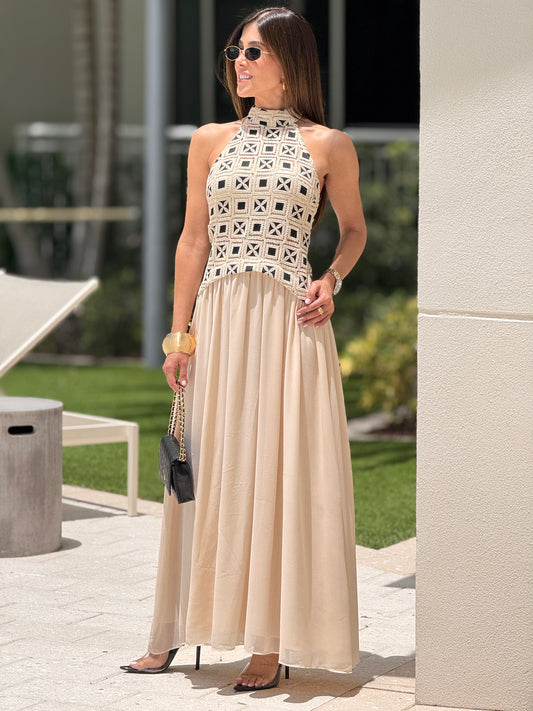 Cactus Ivory/Black Embroidery Mesh Dress