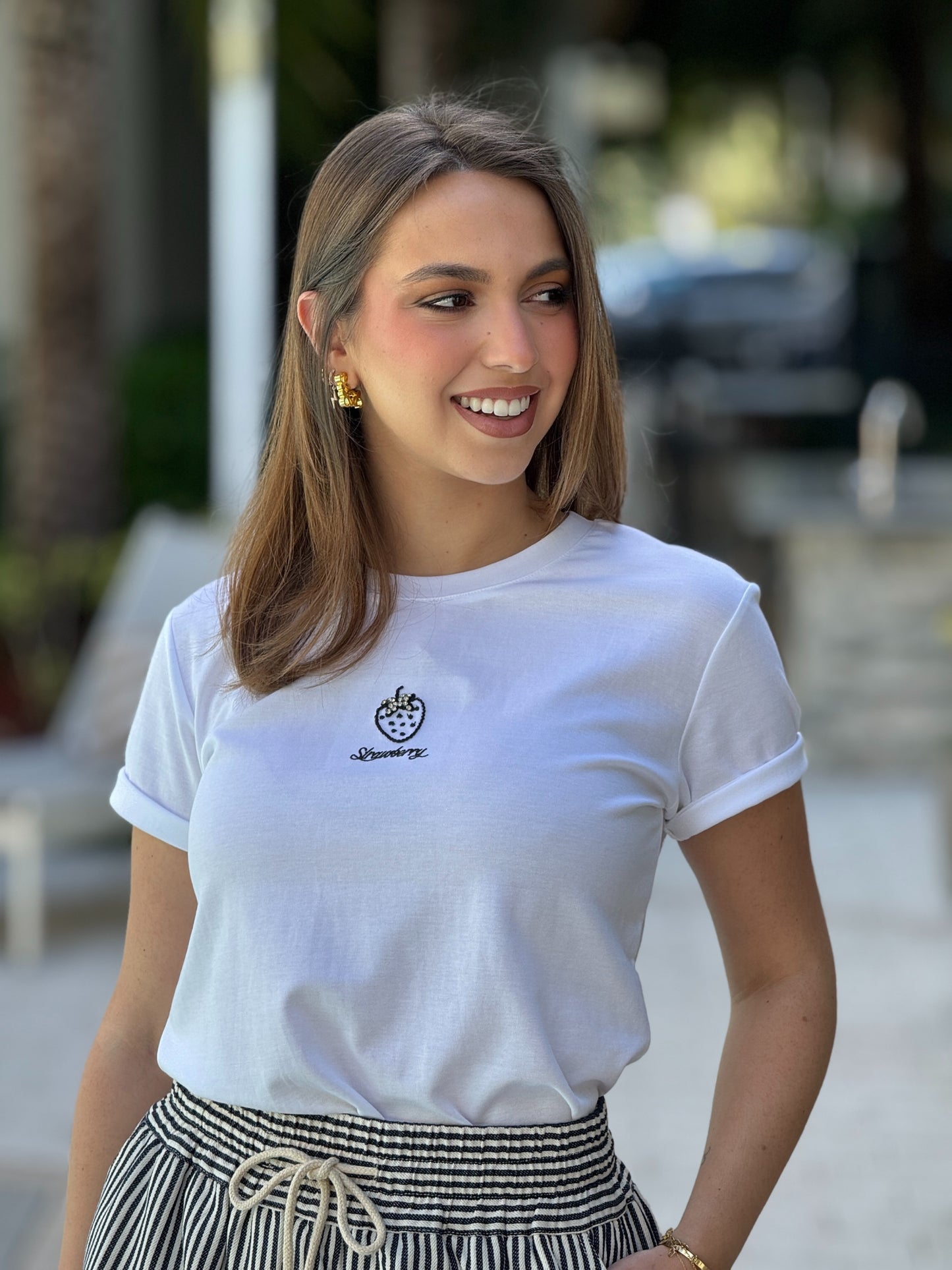 The Strawberry Embroidery White T-Shirt