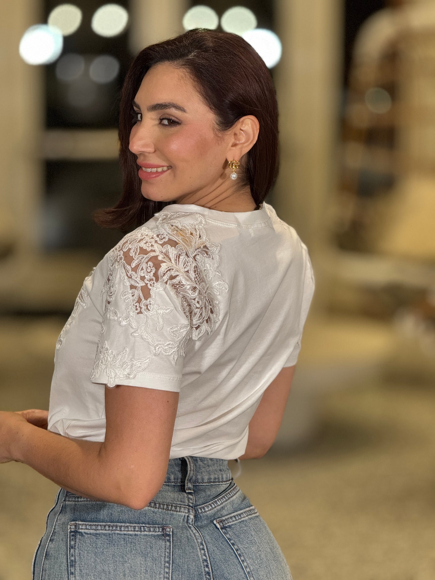 Maureen White Embroidery T-Shirt