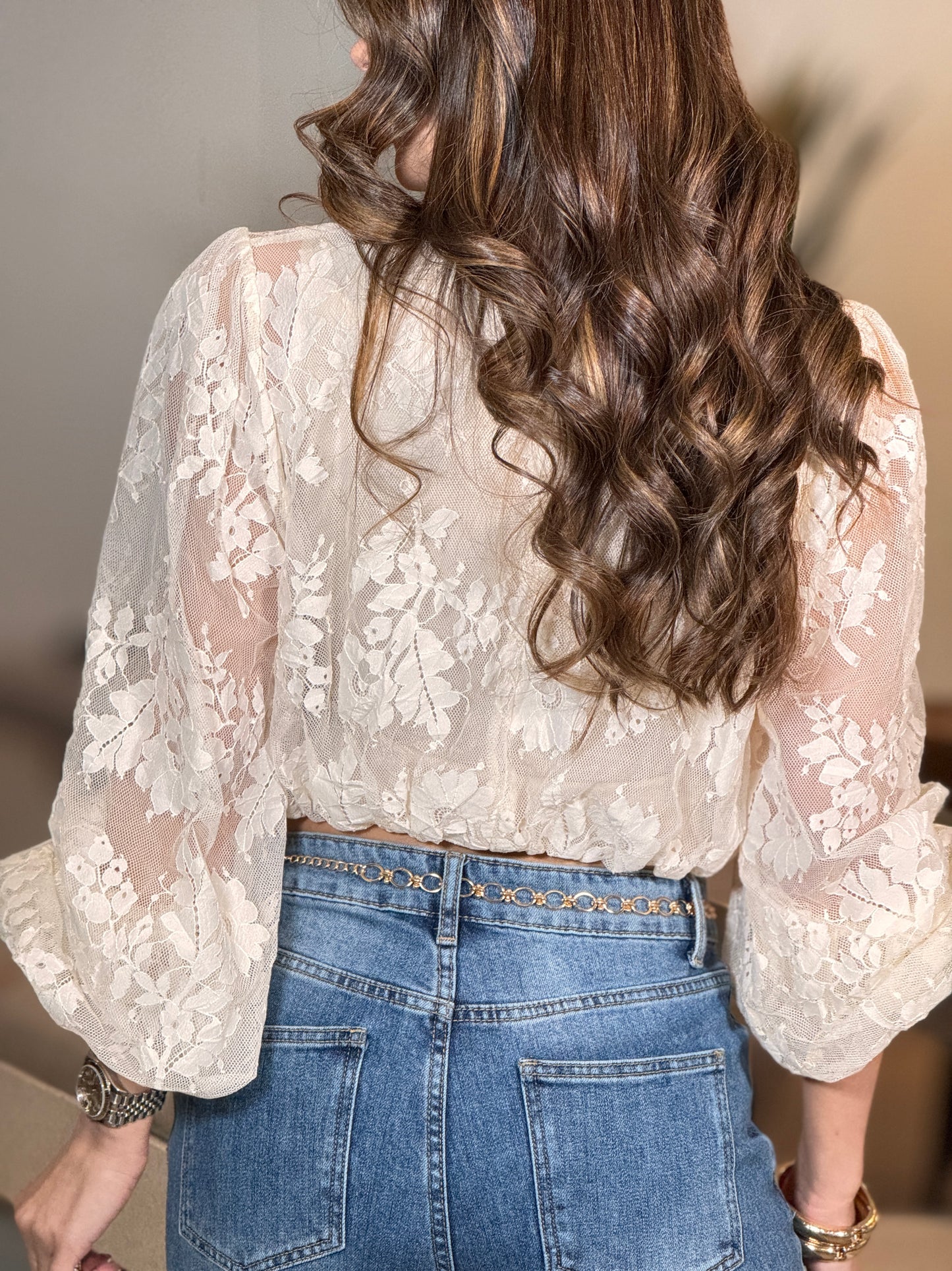 Tonia Beige Lace Cropped Top