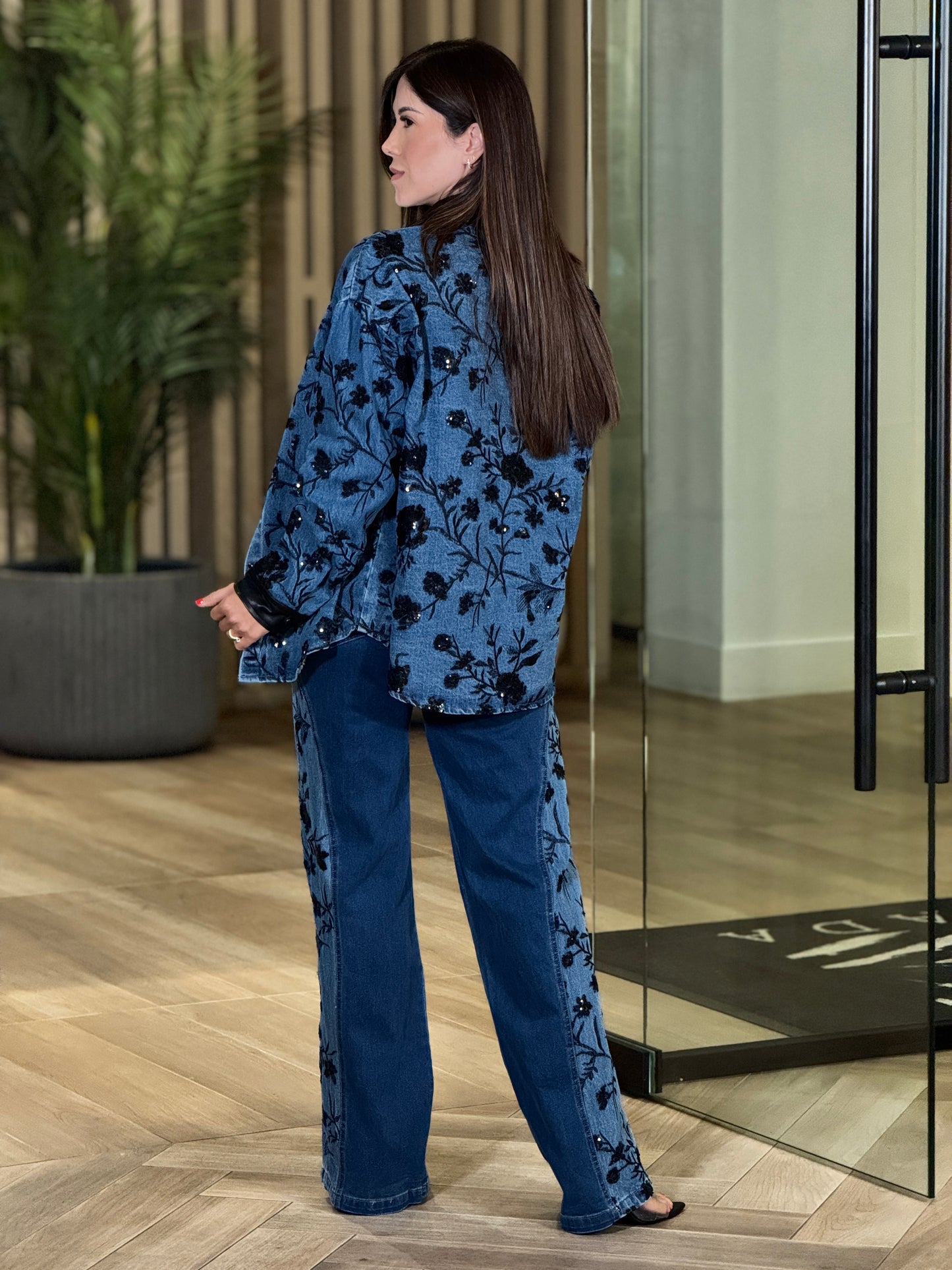 Dani Denim/Black Sequin Jacket Set