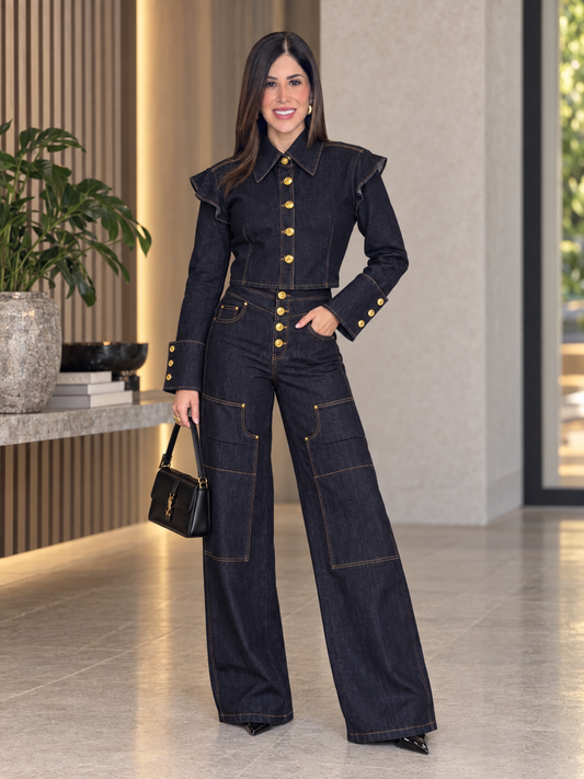 Tennie Dark Denim Utility Ruffle Set