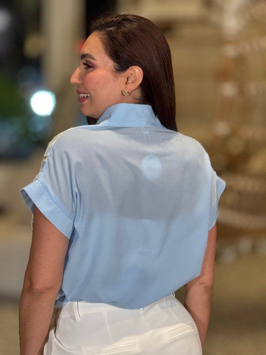 Pastel Blue Embroidery Shirt