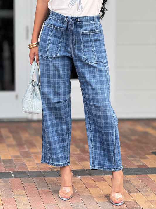 Risen Denim Knot Plaid Jeans