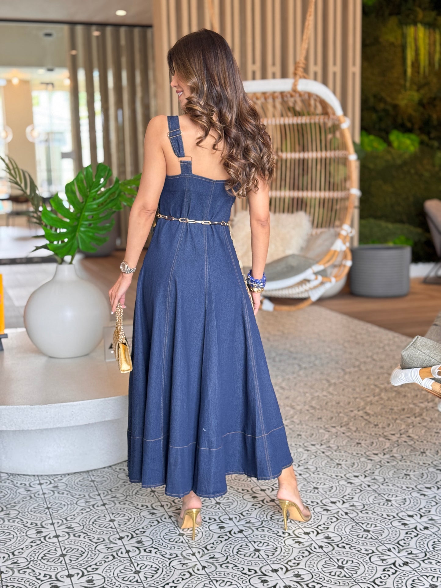 Zimmi Dark Denim Pockets Maxi Dress