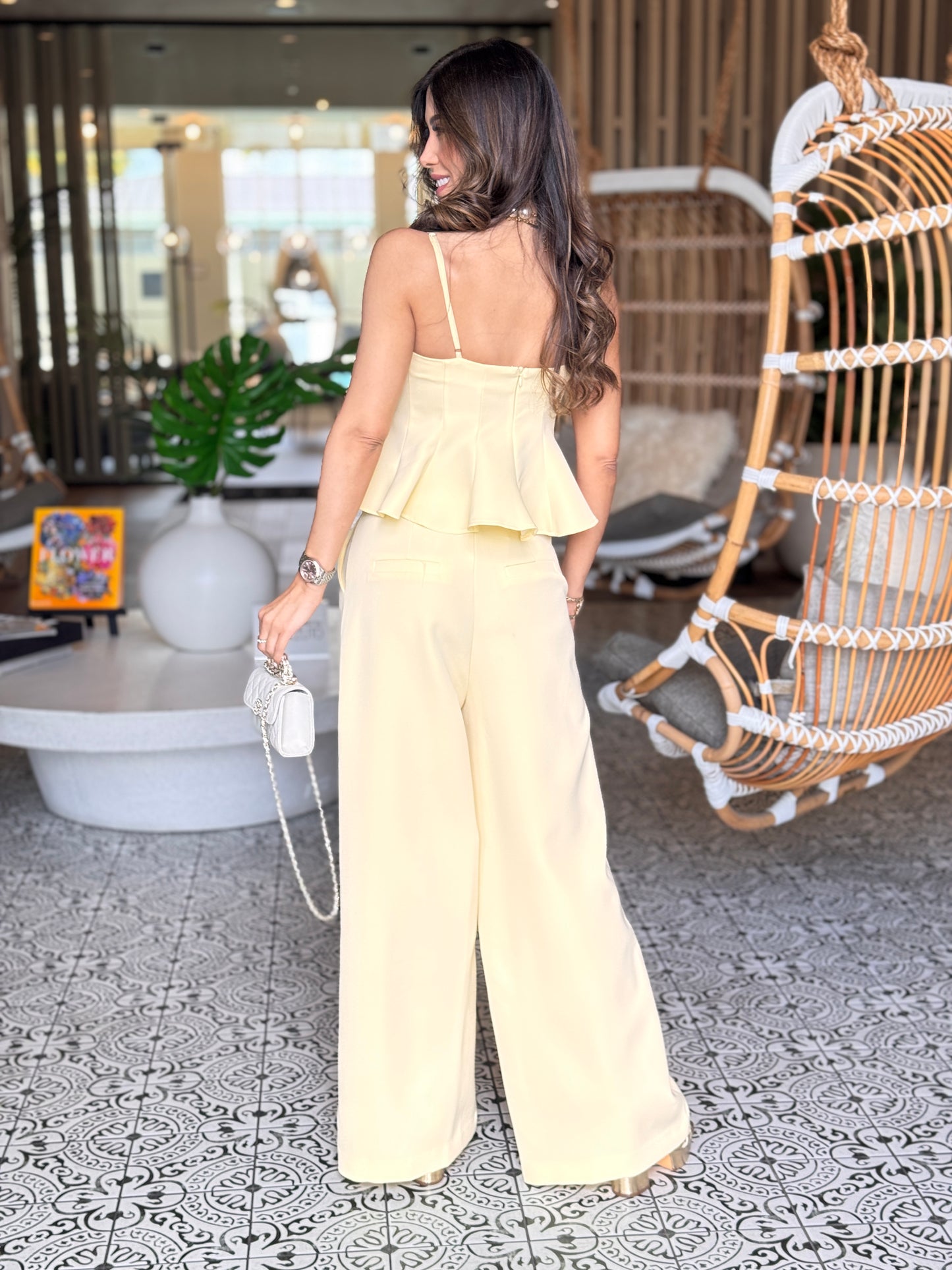 Flying Yellow Peplum Trouser Set
