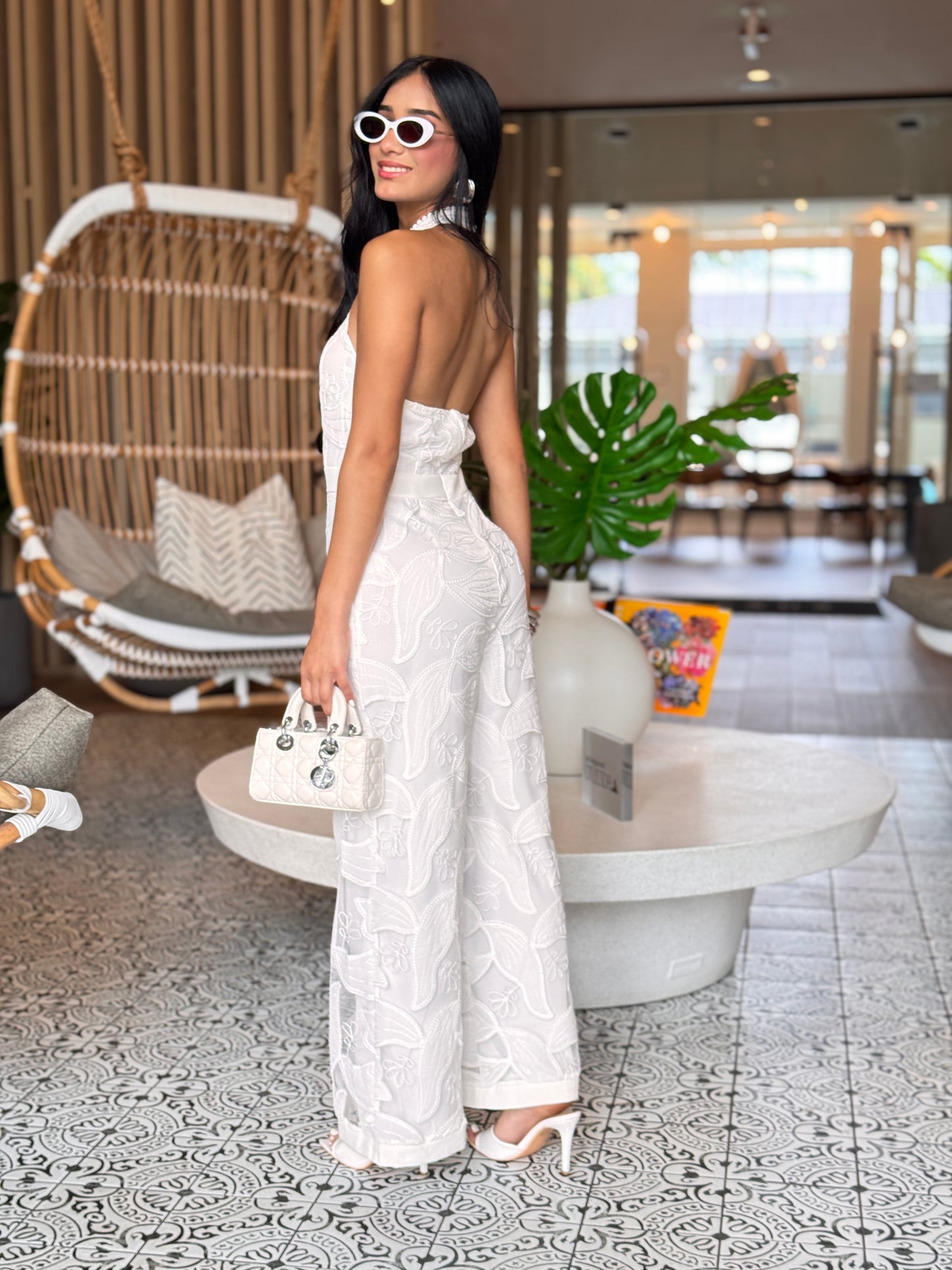 Chic White Halter Mesh Jumpsuit