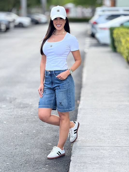 Cece Logo Denim Bermuda Shorts