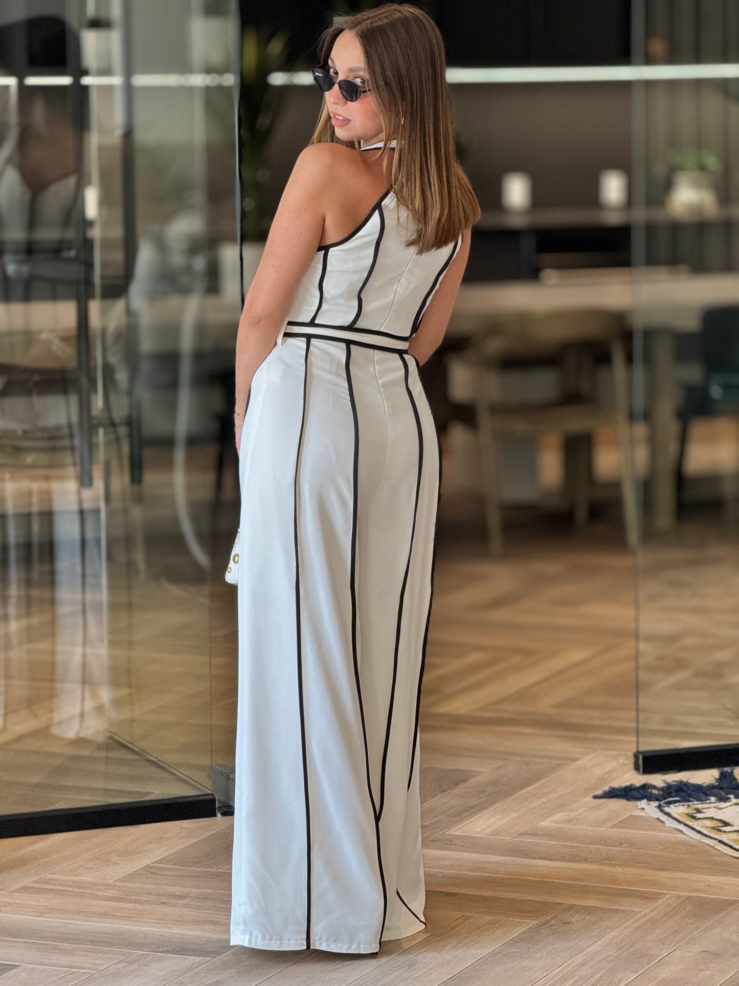 Silvie White/Black Lines Jumpsuit