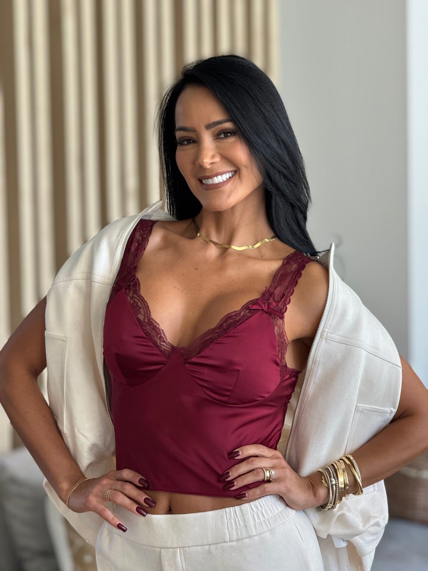 Sky Burgundy Satin Cami Top