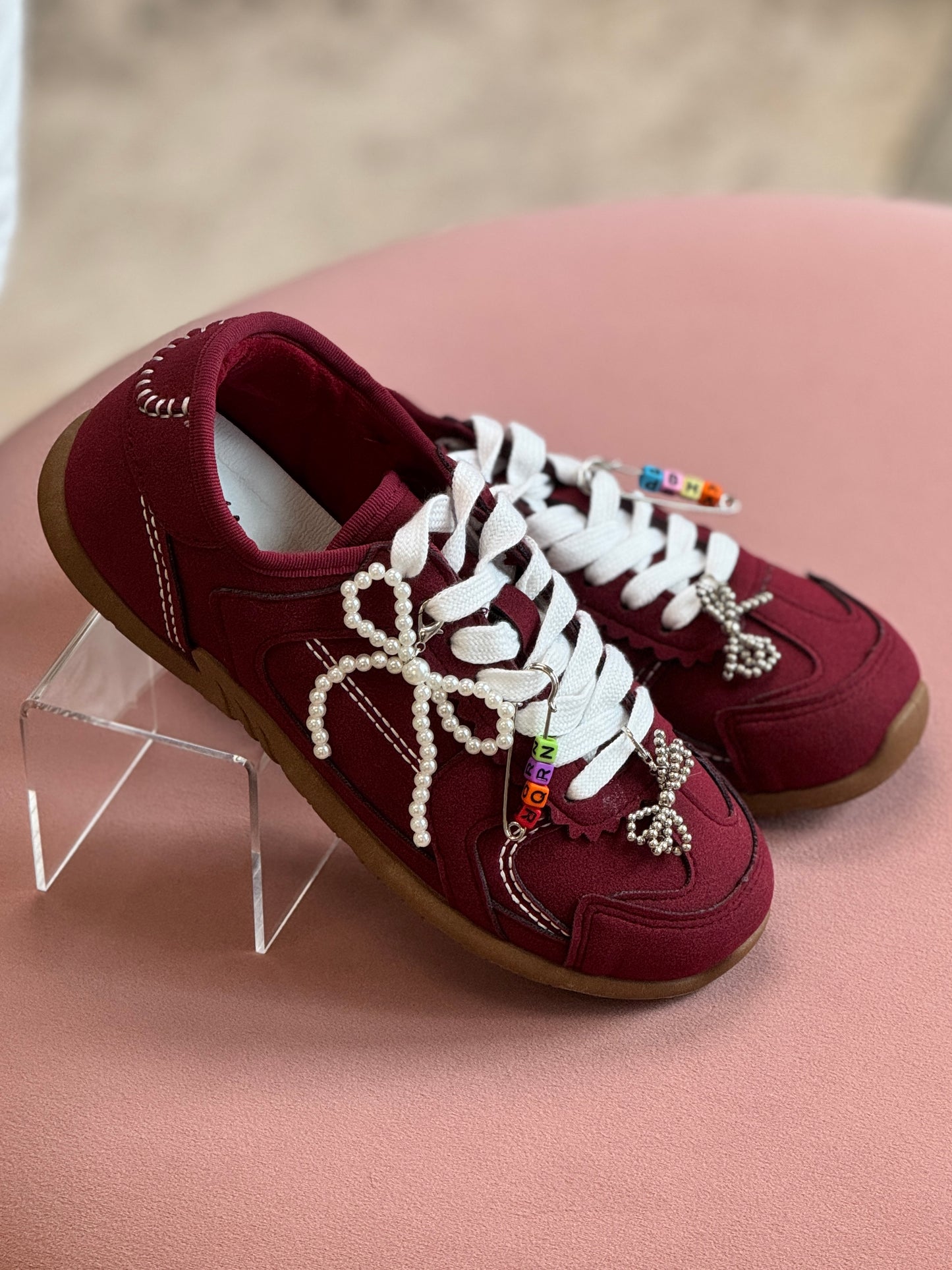 Miu Burgundy Charm Sneakers