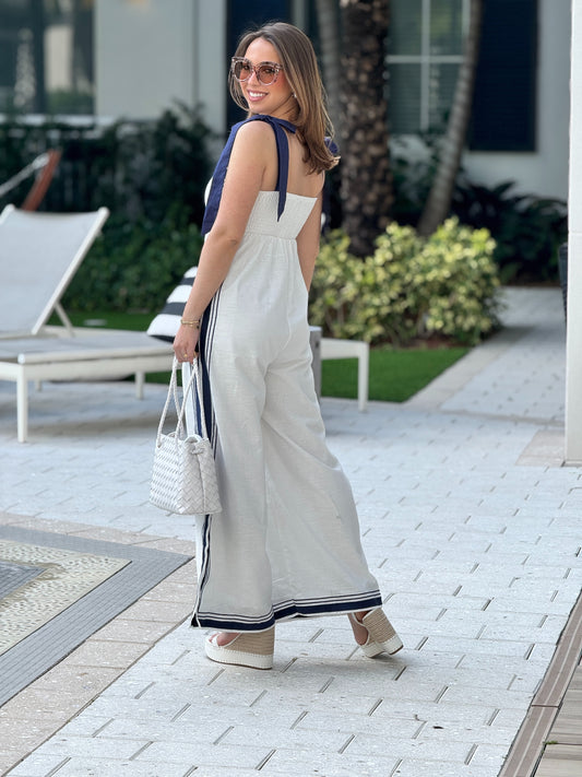 Barbara White/Navy Jumpsuit