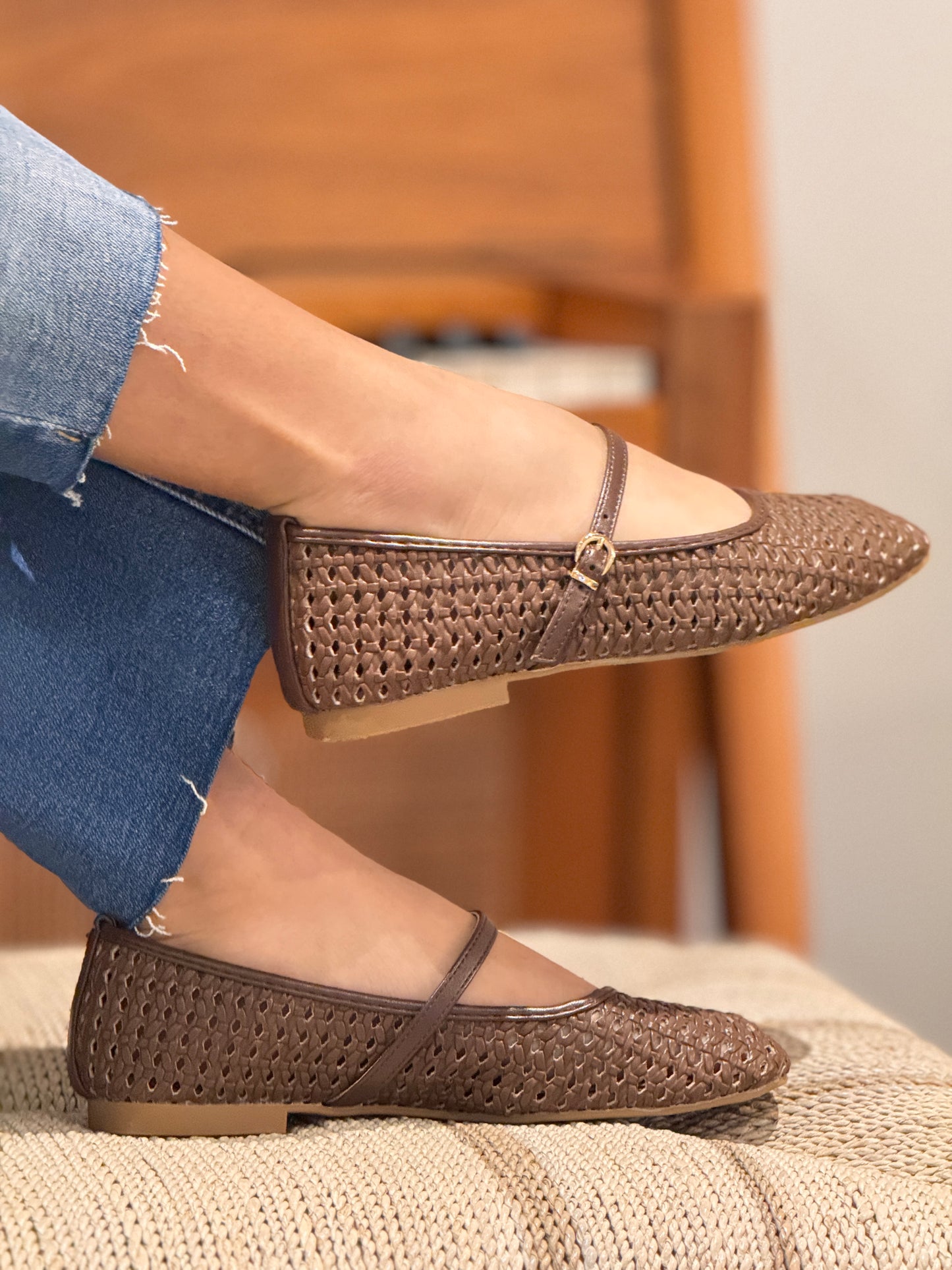 Gaby Brown Knit Flats Shoes