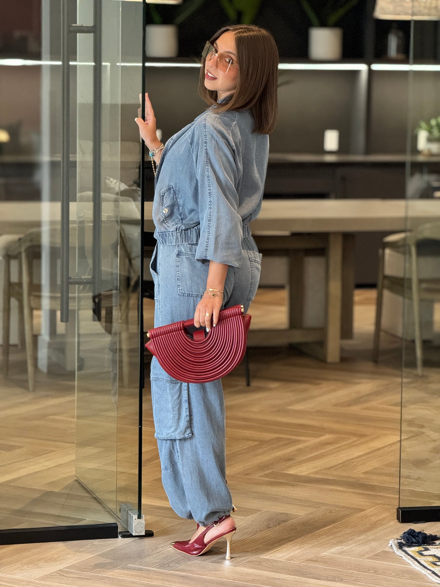 Claudette Denim Cargo Pants Set