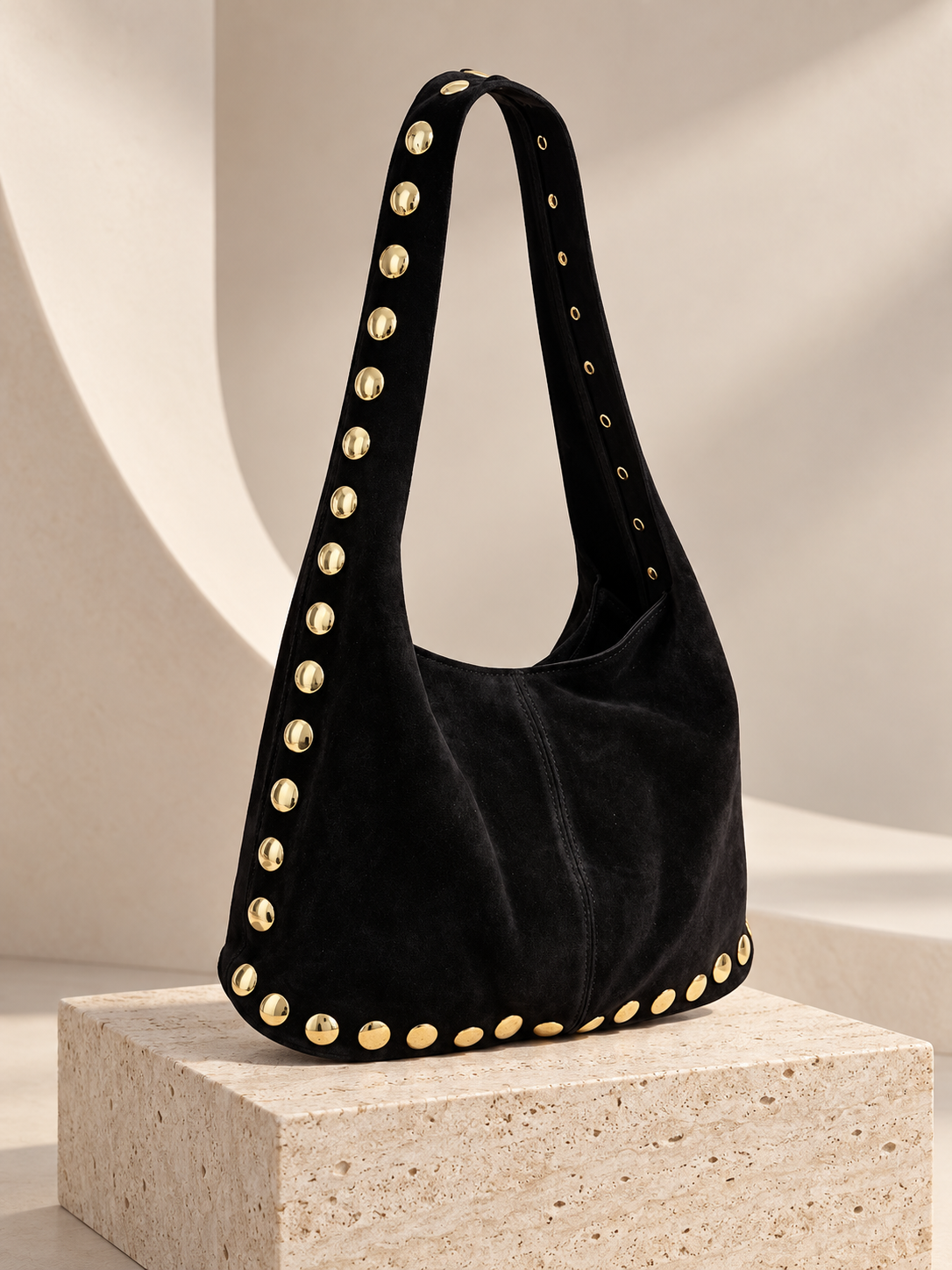 Italy Black Remaches Suede Bag