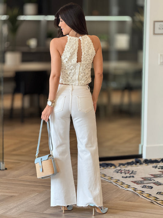 Milka Beige Crochet Top