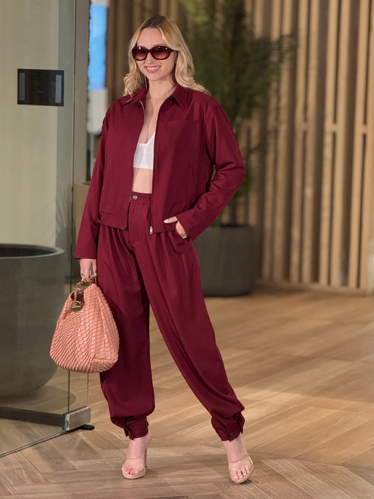 Rivera Burgundy Bomber Jacket Set