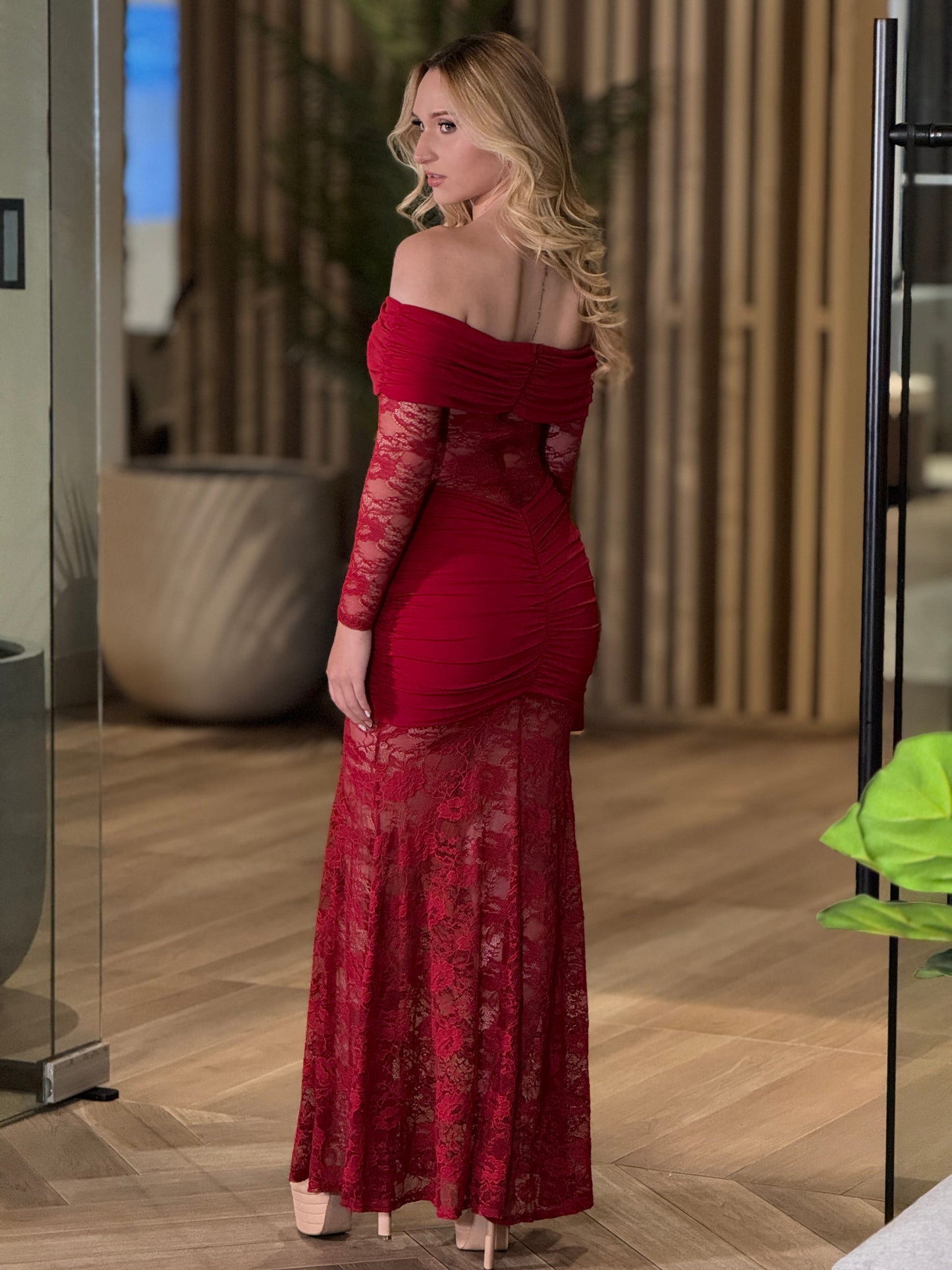 Diosa Red Lace Off Shoulder Dress Gala