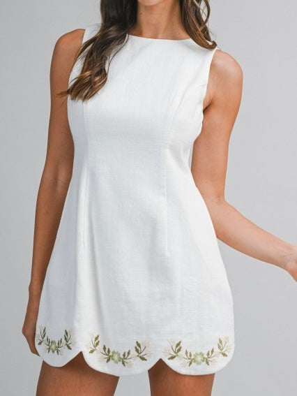 Amable White Linen Embroidery Floral Dr