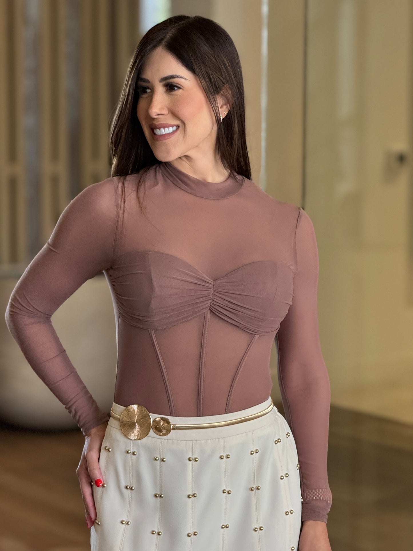 Vivi Brown Mesh Bodysuit