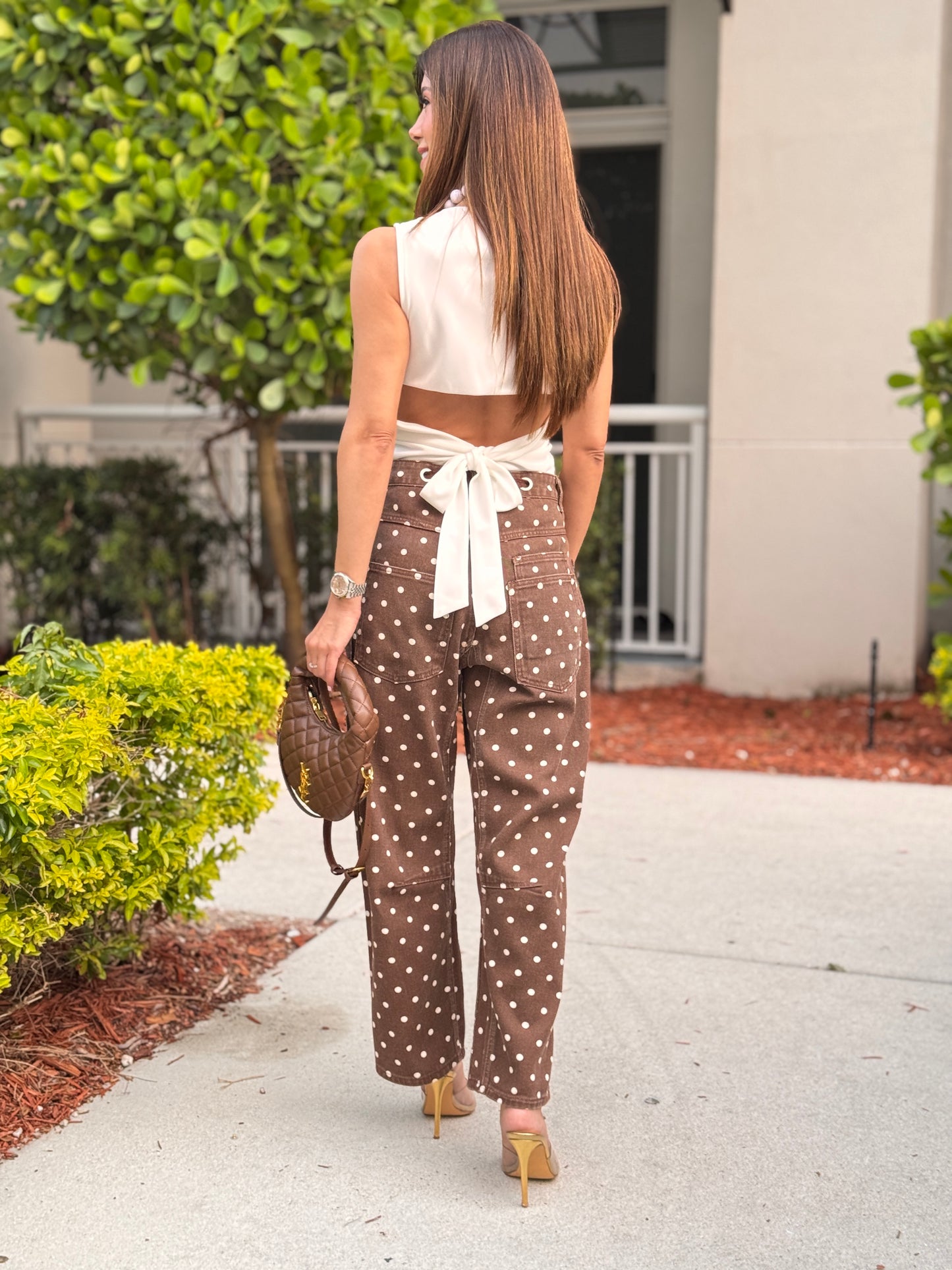 Amber Brown Polka Dots Barrel Jeans