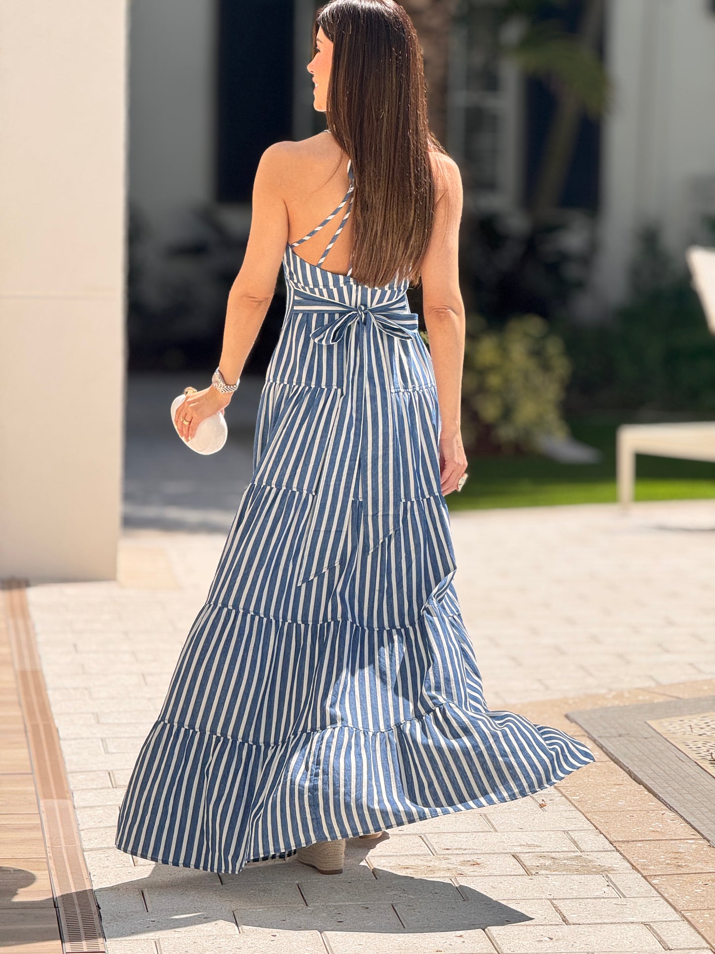 Sangie Navy/White Lines Maxi Dress