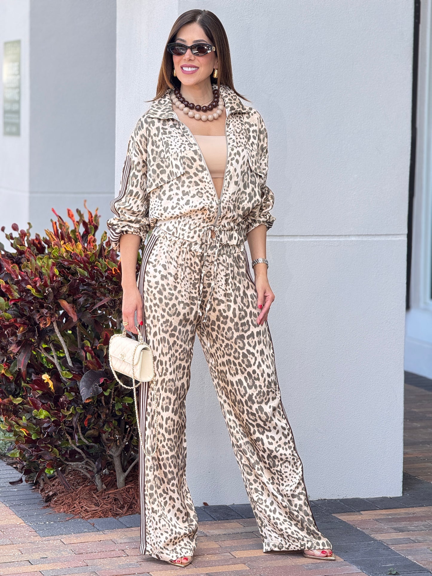 Italy Leopard Brown Lines Jacket Set