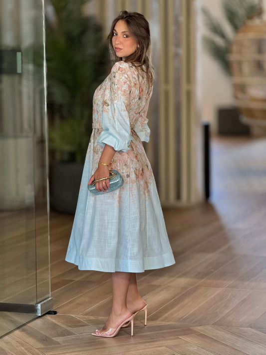 Gardenia Blue Floral Dress Gala