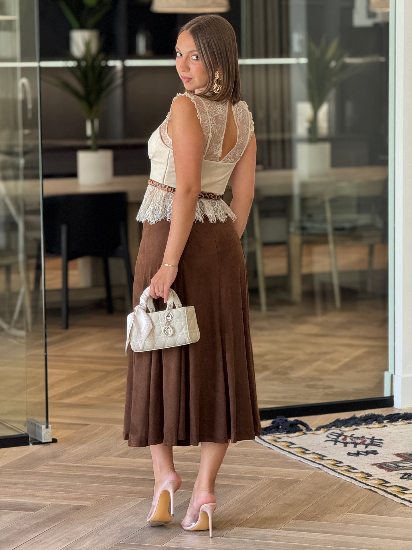 Mindy Brown Velvet Long Skirt