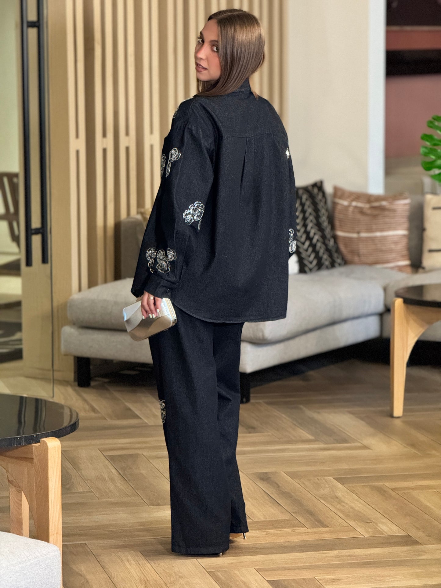 Rosita Black Denim Sequin Set