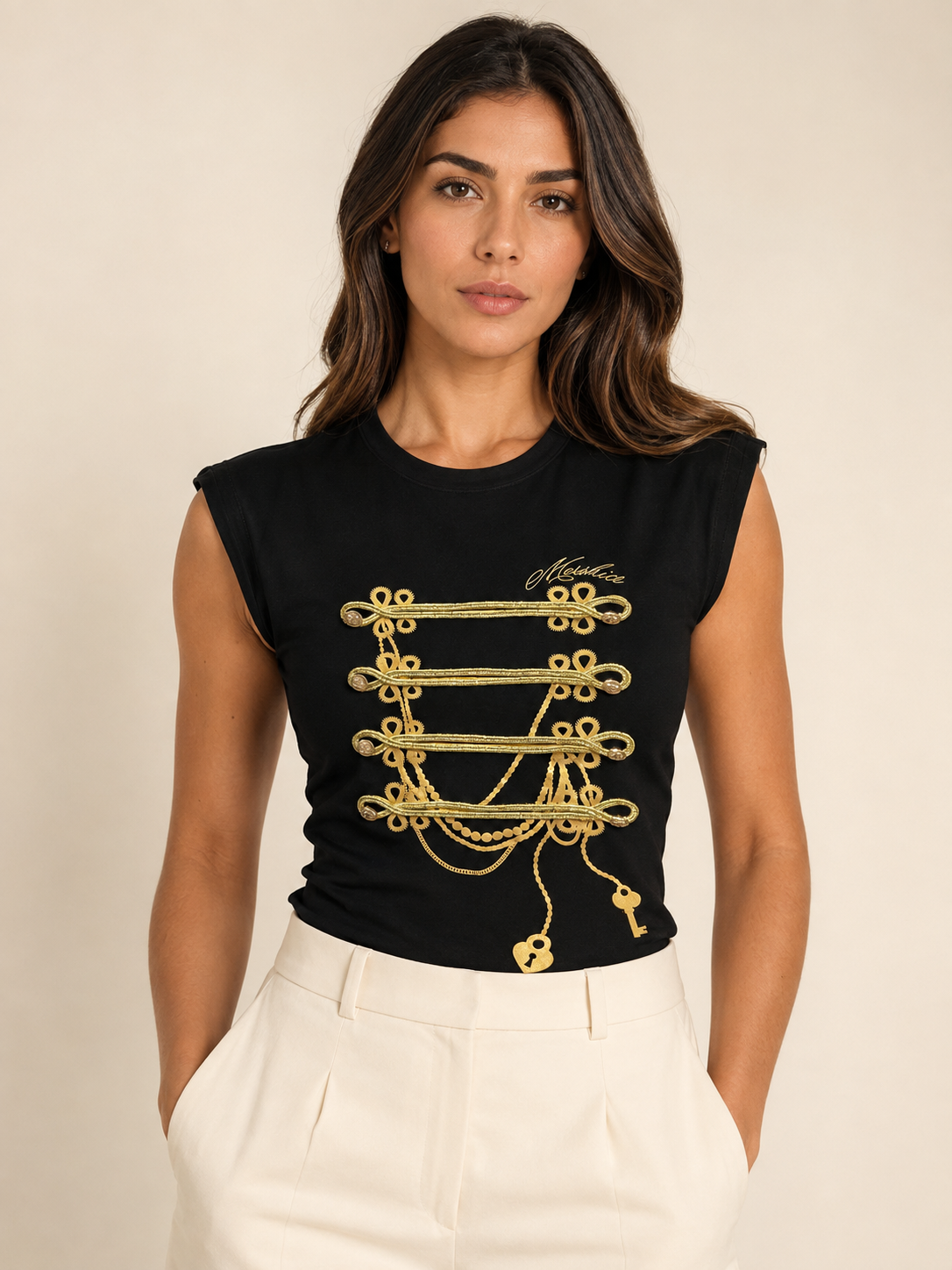 Napo Melodie Black Gold Studs T-Shirt