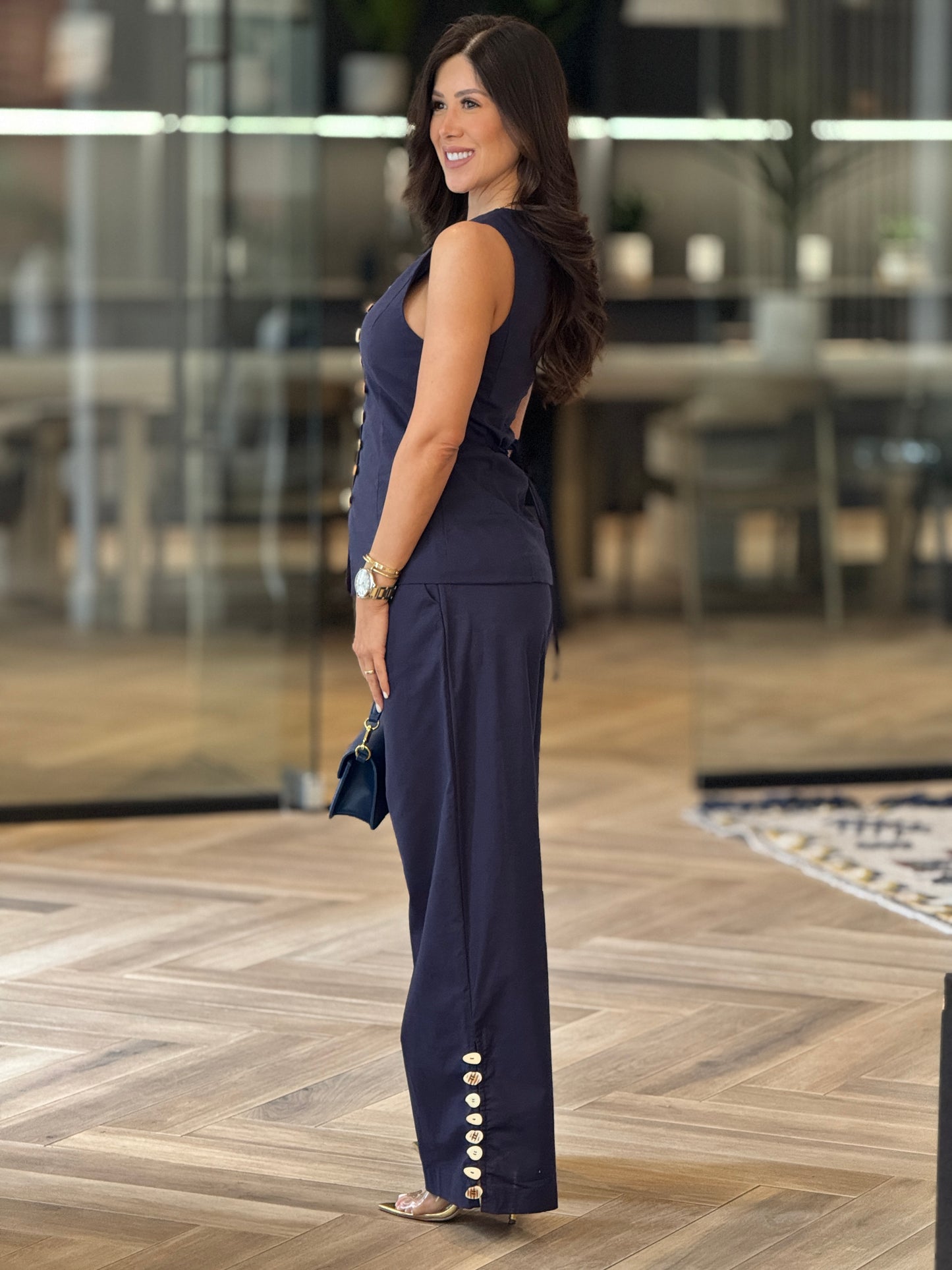 Cactus Navy Buttons Vest Set