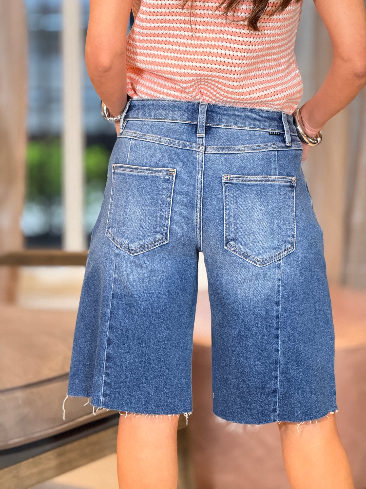 Risen Mid Denim Bermuda Shorts