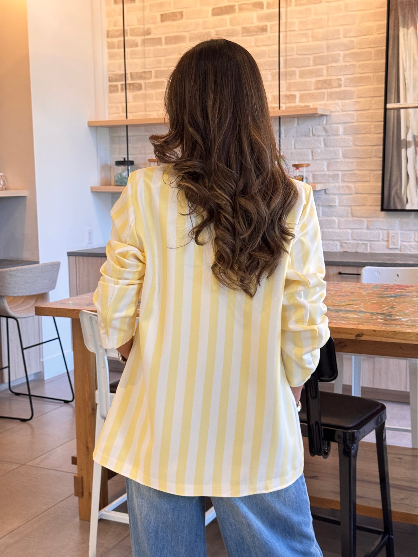 Italy Yellow Lines Blazer Top