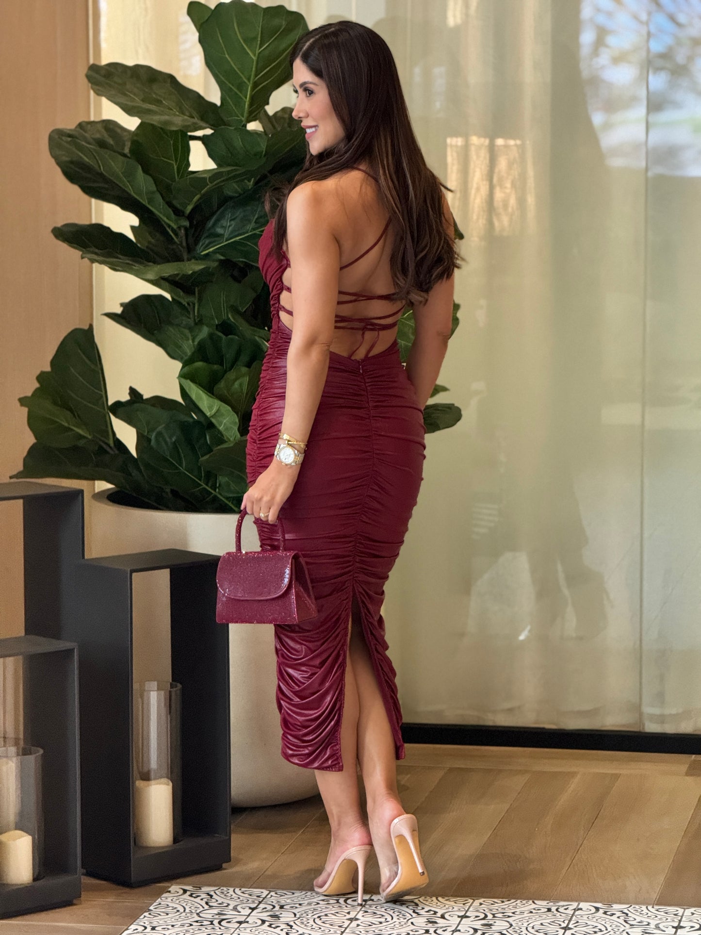 Privy Burgundy Shiny Dress