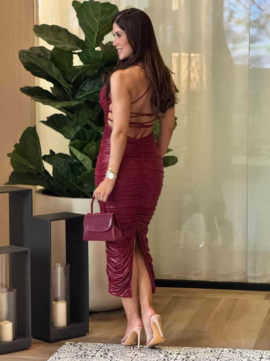 Privy Burgundy Shiny Dress