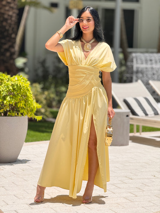 Chic Yellow Braids Satin Dress