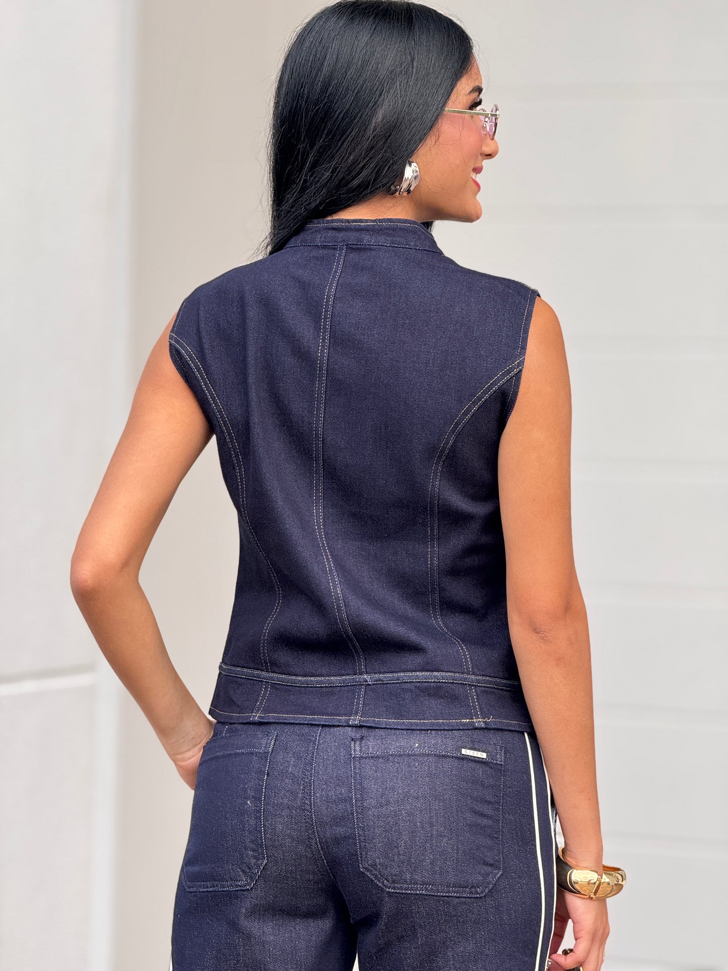 Liberty Dark Denim Studs Vest Top