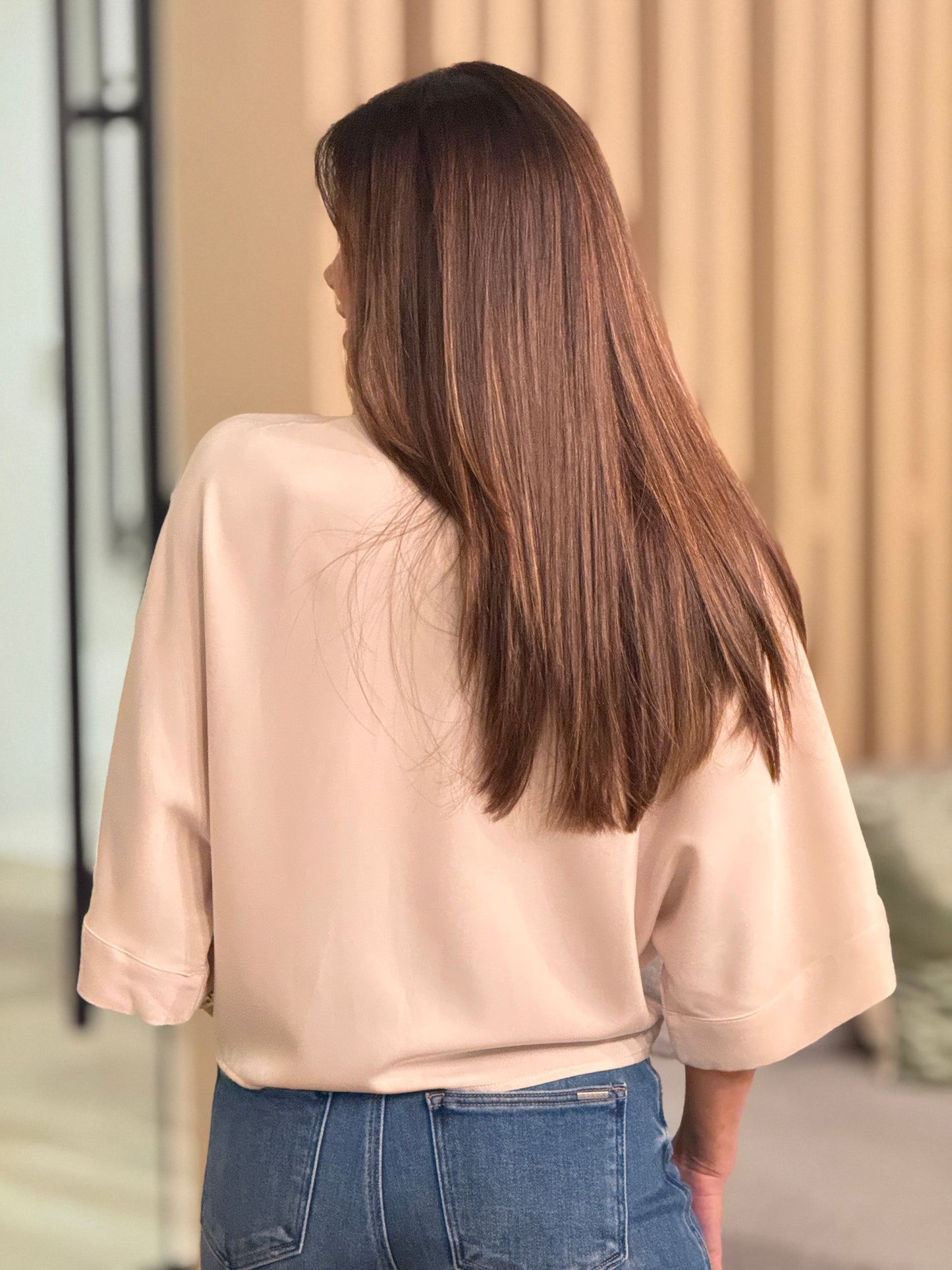 Pastel Beige Rhinestone Squares Top